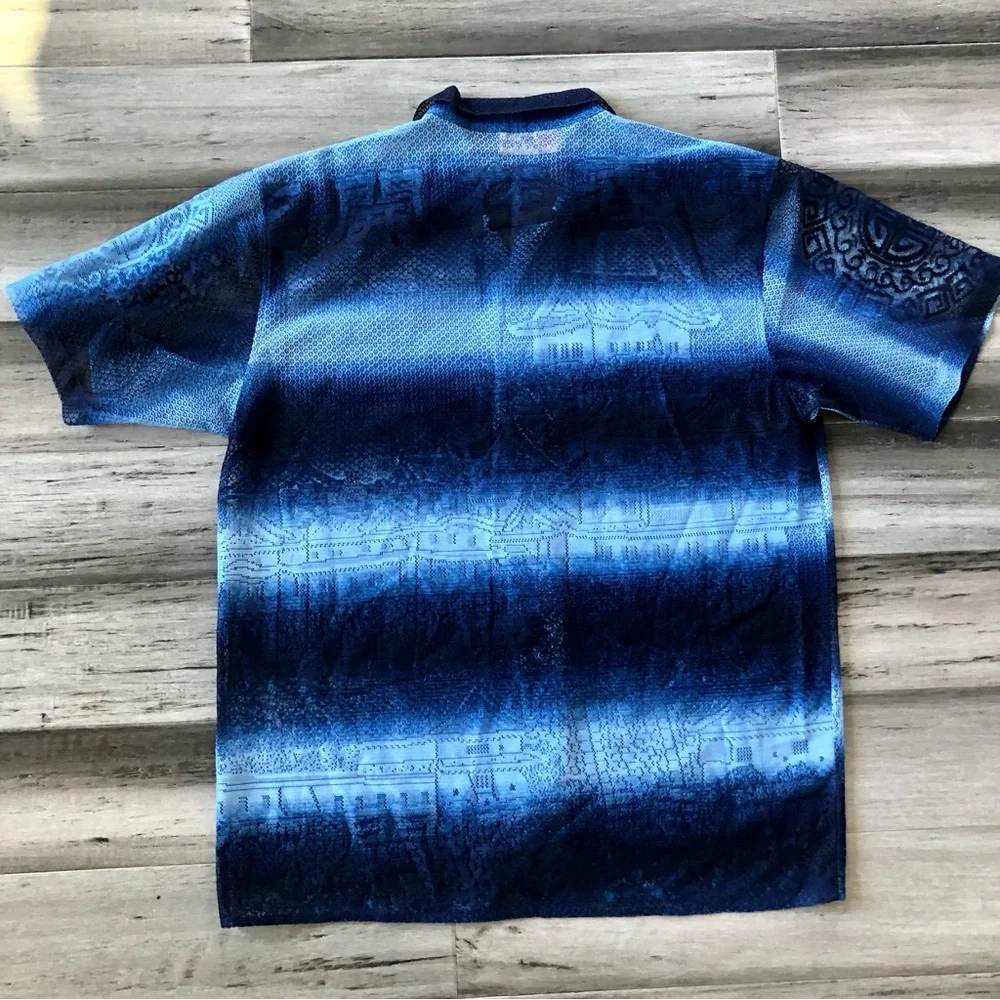 ❤️ LAST DAY Vintage Y2K B212 NYC Japanese Pagoda Mesh S/S Button Down Shirt - Picture 13 of 13